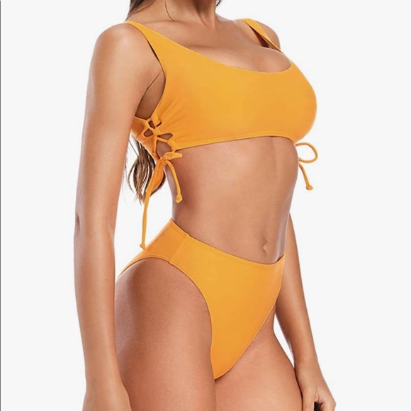 NWT DIXPERFECT Mustard Yellow Two Piece Swimsuit Tie Bikini - Picture 1 of 13